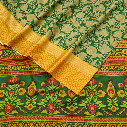 Indian Vintage Green Saree 100% Pure Silk Woven Printed Sari 5yd Craft Fabric  Sewing Soft Dress Designing for Crafting Quilting