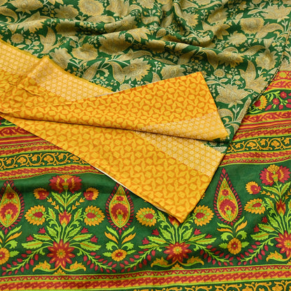 Indian Vintage Green Saree 100% Pure Silk Woven Printed Sari 5yd Craft Fabric  Sewing Soft Dress Designing for Crafting Quilting