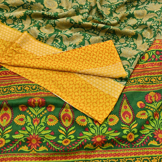 Indian Vintage Green Saree 100% Pure Silk Woven Printed Sari 5yd Craft Fabric  Sewing Soft Dress Designing for Crafting Quilting