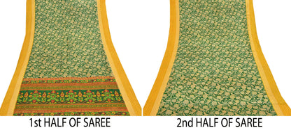 Indian Vintage Green Saree 100% Pure Silk Woven Printed Sari 5yd Craft Fabric  Sewing Soft Dress Designing for Crafting Quilting