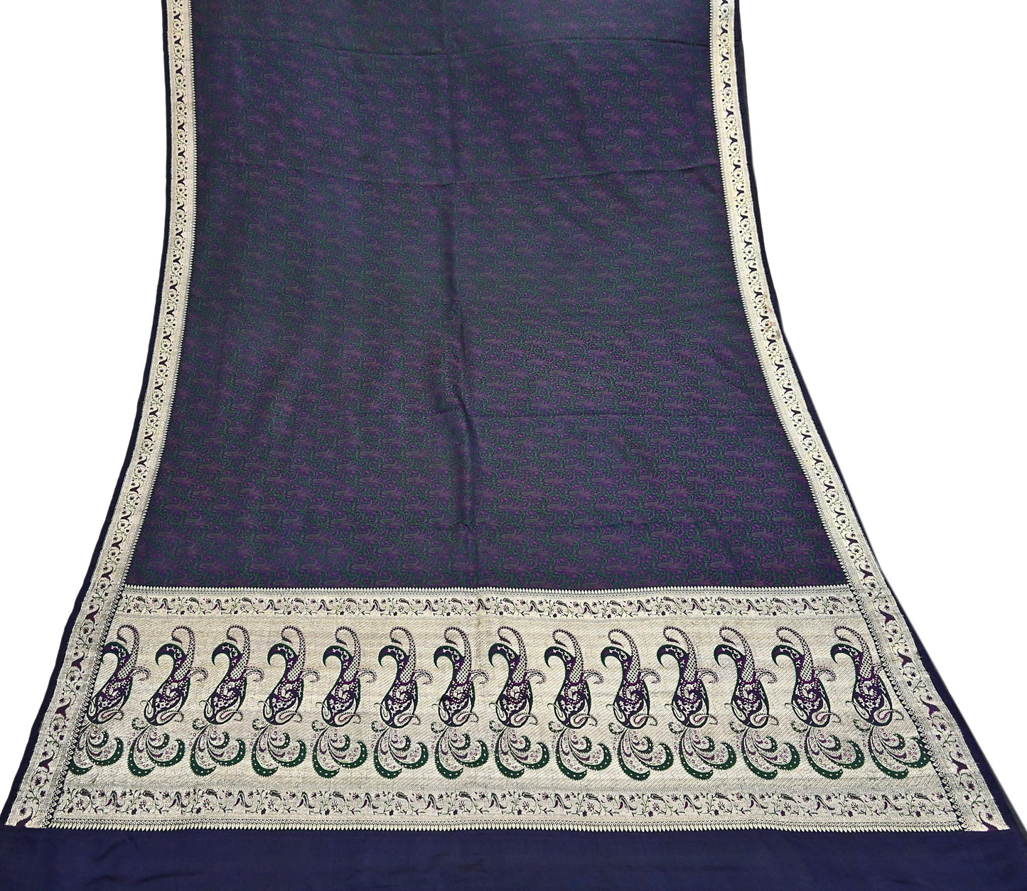 Indian Vintage Sari Blue Heavy Pure Satin Silk Woven Banarasi Tanchoi Sari Zari 5Yd Craft Fabric Dress making Ethnic Crafting Upcycle