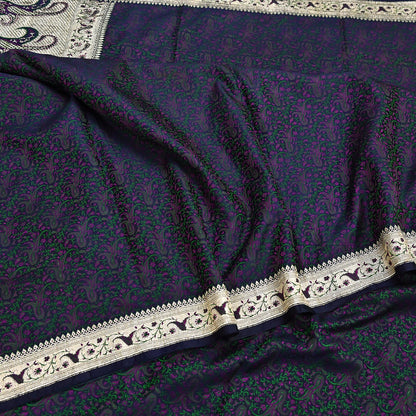 Indian Vintage Sari Blue Heavy Pure Satin Silk Woven Banarasi Tanchoi Sari Zari 5Yd Craft Fabric Dress making Ethnic Crafting Upcycle