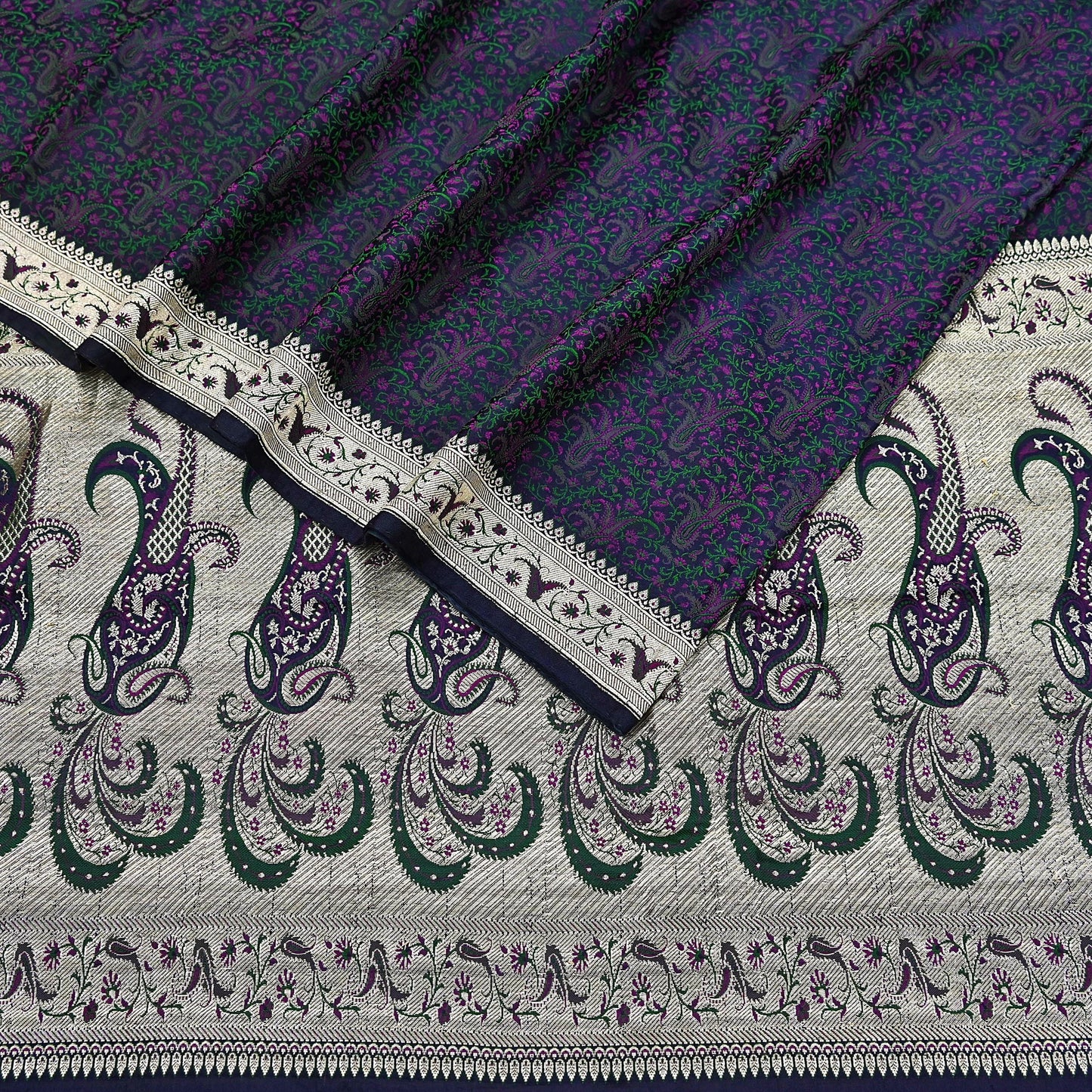 Indian Vintage Sari Blue Heavy Pure Satin Silk Woven Banarasi Tanchoi Sari Zari 5Yd Craft Fabric Dress making Ethnic Crafting Upcycle
