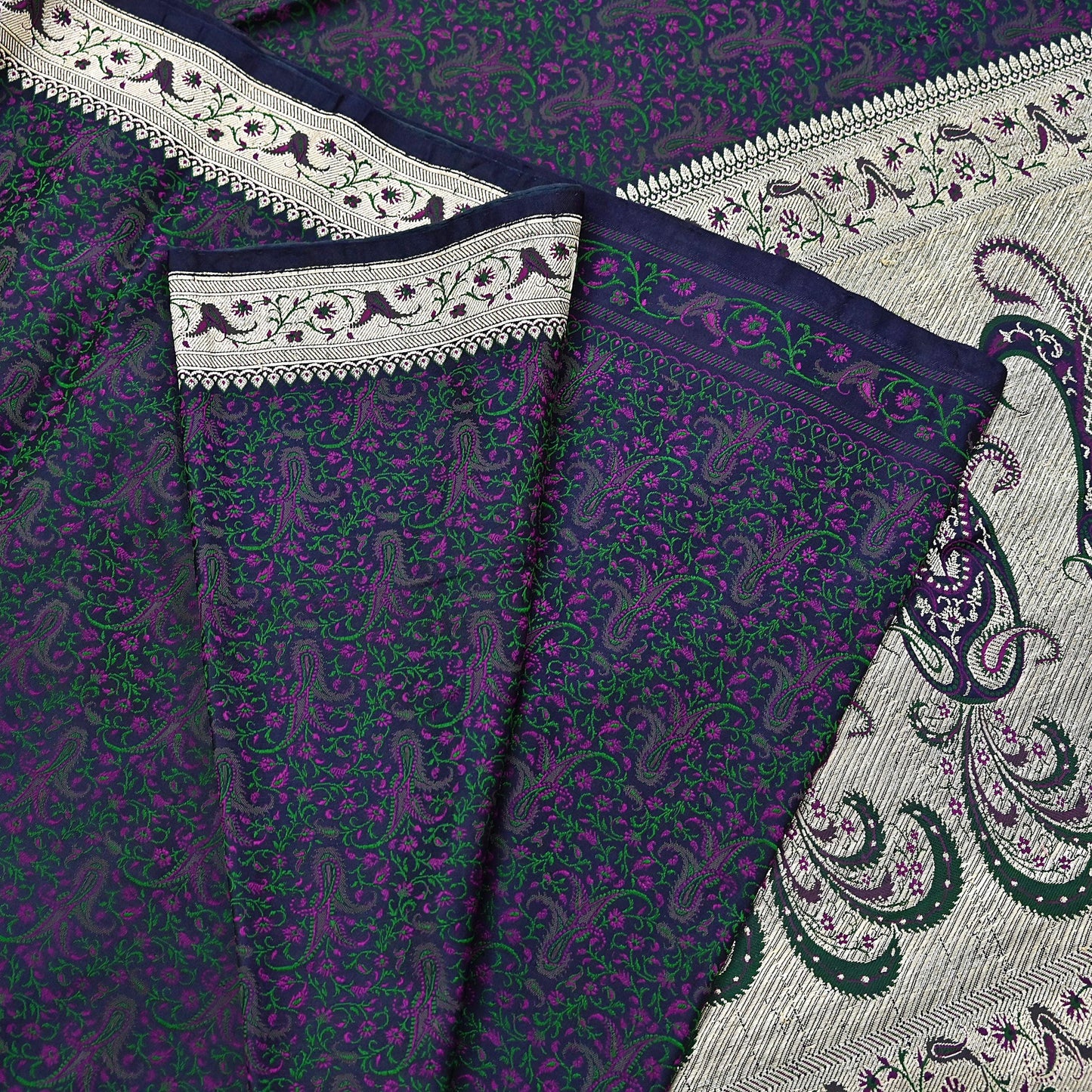 Indian Vintage Sari Blue Heavy Pure Satin Silk Woven Banarasi Tanchoi Sari Zari 5Yd Craft Fabric Dress making Ethnic Crafting Upcycle