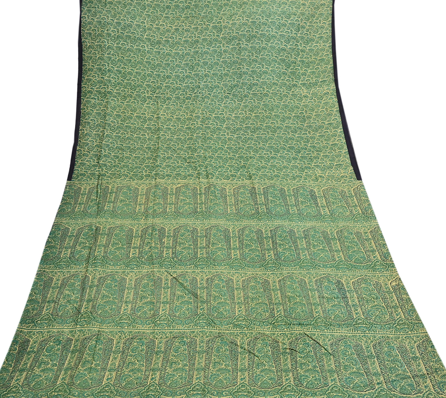 Indian Vintage Beige & Green Saree Pure Silk Printed Sari 6yd Sewing Craft Fabric Dress Making Soft Crafting Quilting Quilting Upcycle