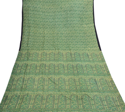 Indian Vintage Beige & Green Saree Pure Silk Printed Sari 6yd Sewing Craft Fabric Dress Making Soft Crafting Quilting Quilting Upcycle