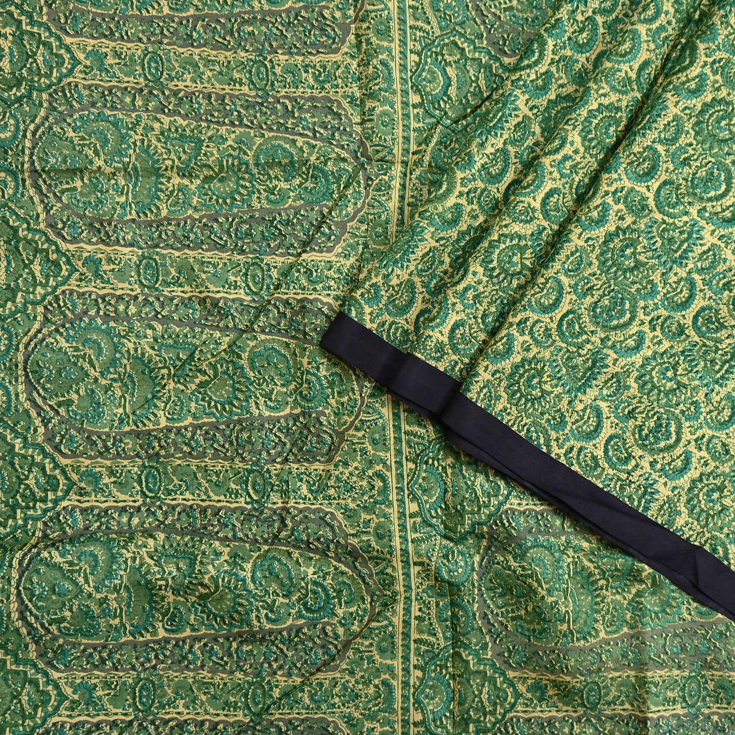 Indian Vintage Beige & Green Saree Pure Silk Printed Sari 6yd Sewing Craft Fabric Dress Making Soft Crafting Quilting Quilting Upcycle