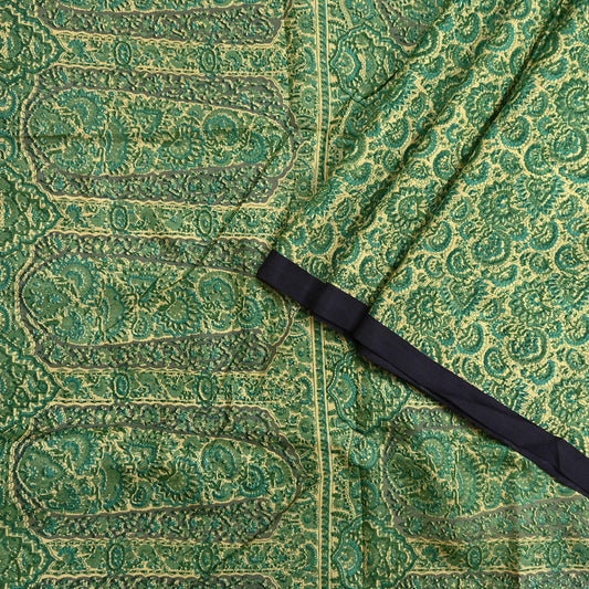 Indian Vintage Beige & Green Saree Pure Silk Printed Sari 6yd Sewing Craft Fabric Dress Making Soft Crafting Quilting Quilting Upcycle