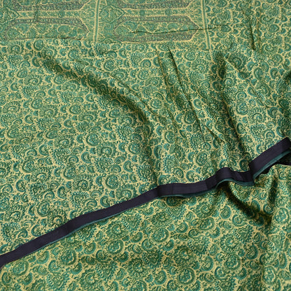 Indian Vintage Beige & Green Saree Pure Silk Printed Sari 6yd Sewing Craft Fabric Dress Making Soft Crafting Quilting Quilting Upcycle