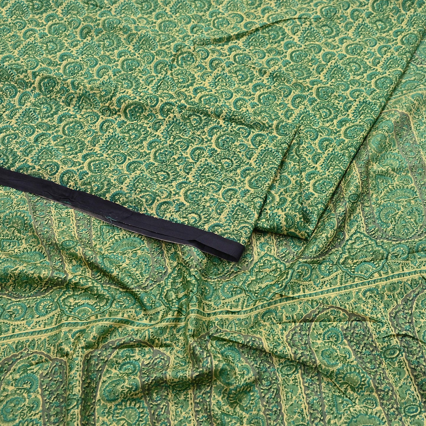 Indian Vintage Beige & Green Saree Pure Silk Printed Sari 6yd Sewing Craft Fabric Dress Making Soft Crafting Quilting Quilting Upcycle