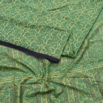 Indian Vintage Beige & Green Saree Pure Silk Printed Sari 6yd Sewing Craft Fabric Dress Making Soft Crafting Quilting Quilting Upcycle