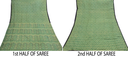 Indian Vintage Beige & Green Saree Pure Silk Printed Sari 6yd Sewing Craft Fabric Dress Making Soft Crafting Quilting Quilting Upcycle