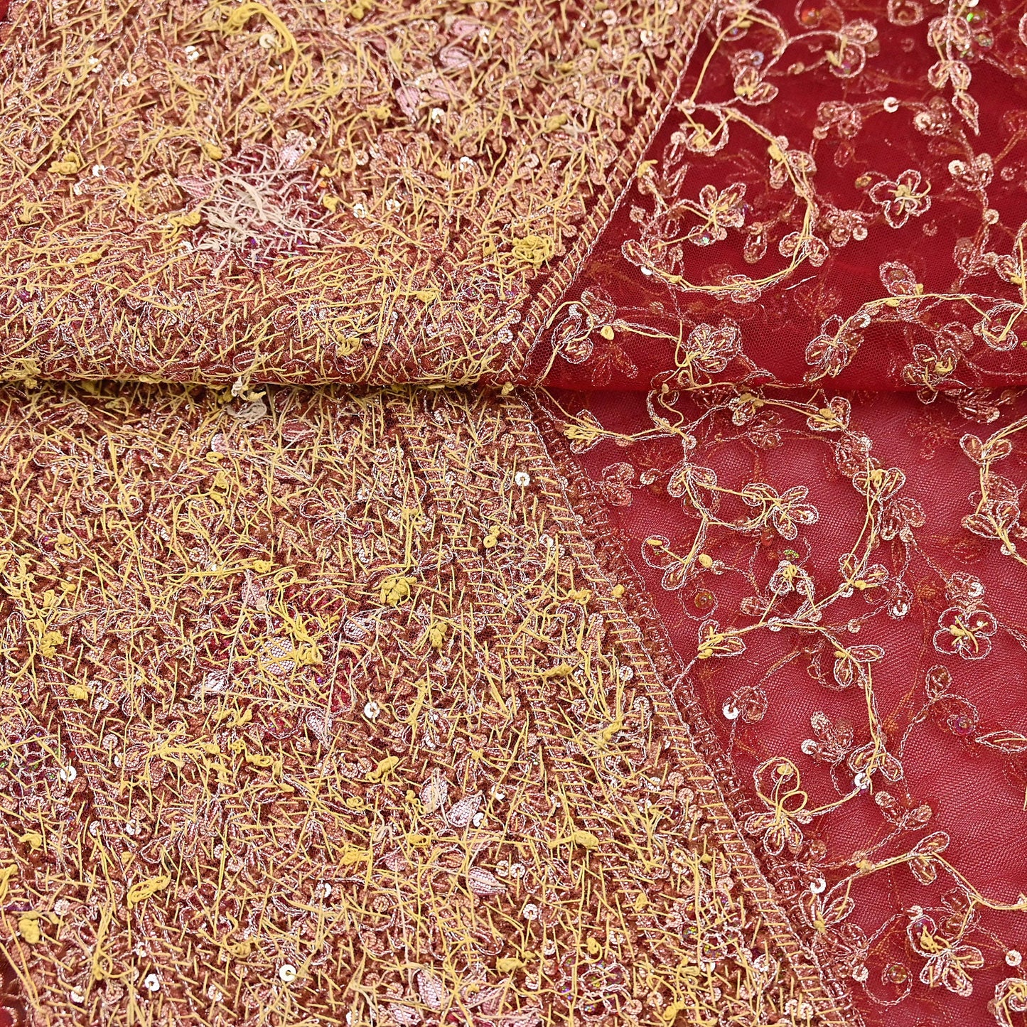 Indian Vintage Heavy Bridal Red Dupatta Net Mesh Long Stole Hand Embroidered Scarves Zardozi Dabka Zari Wedding dupatta veil hijab