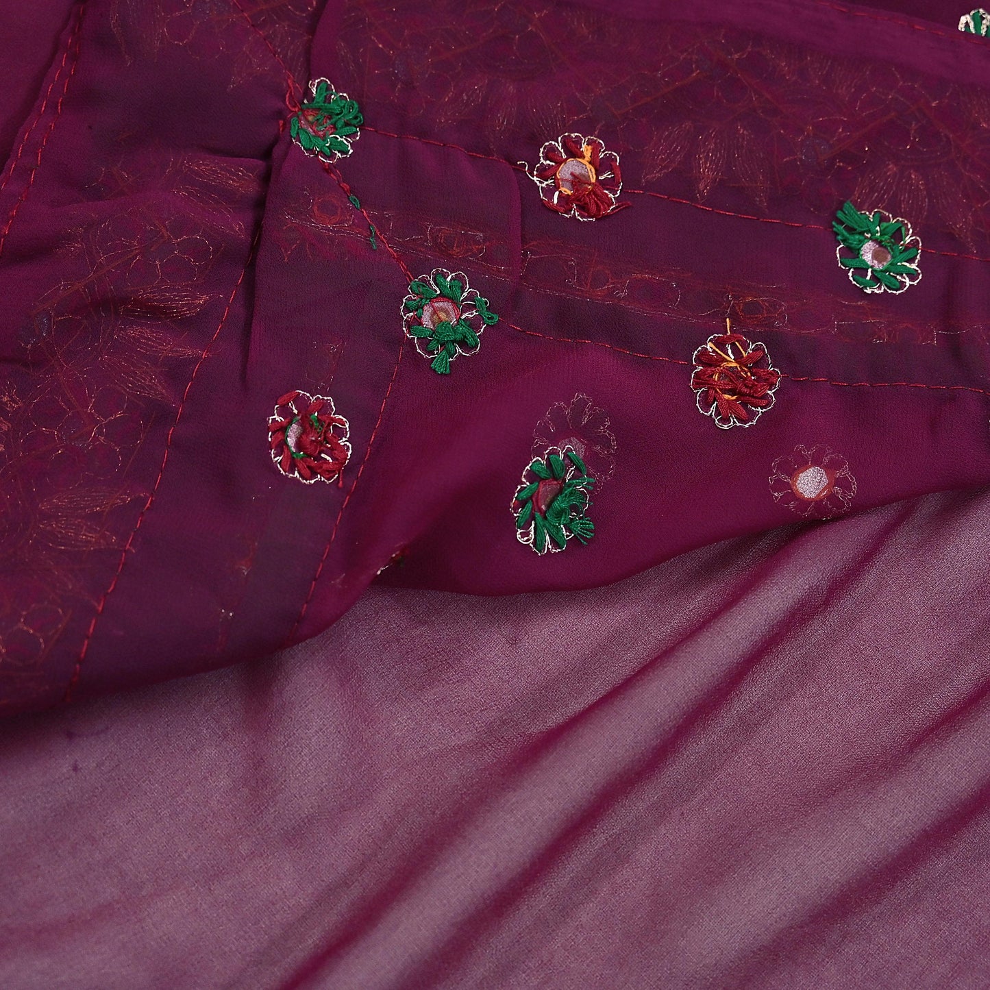 Indian Vintage Heavy Sari Maroon Pure Georgette Silk Hand Embroidered Sarees Craft Fabric 5Yd Sewing Ethnic Bollywood saree Dress making
