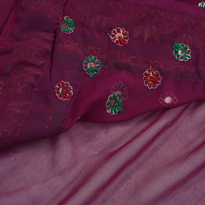 Indian Vintage Heavy Sari Maroon Pure Georgette Silk Hand Embroidered Sarees Craft Fabric 5Yd Sewing Ethnic Bollywood saree Dress making