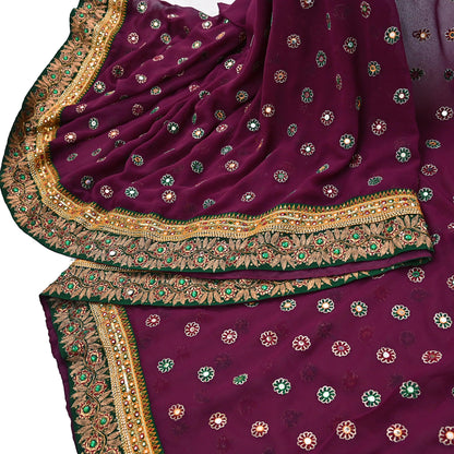 Indian Vintage Heavy Sari Maroon Pure Georgette Silk Hand Embroidered Sarees Craft Fabric 5Yd Sewing Ethnic Bollywood saree Dress making