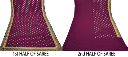 Indian Vintage Heavy Sari Maroon Pure Georgette Silk Hand Embroidered Sarees Craft Fabric 5Yd Sewing Ethnic Bollywood saree Dress making