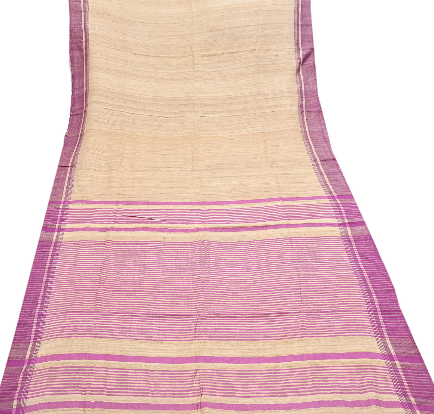 Indian Vintage Heavy Sari Beige & Pink Pure Khadi Silk Handloom Saree Craft Fabric 5yd Ethnic Wear Dress making For Crafting Quilting