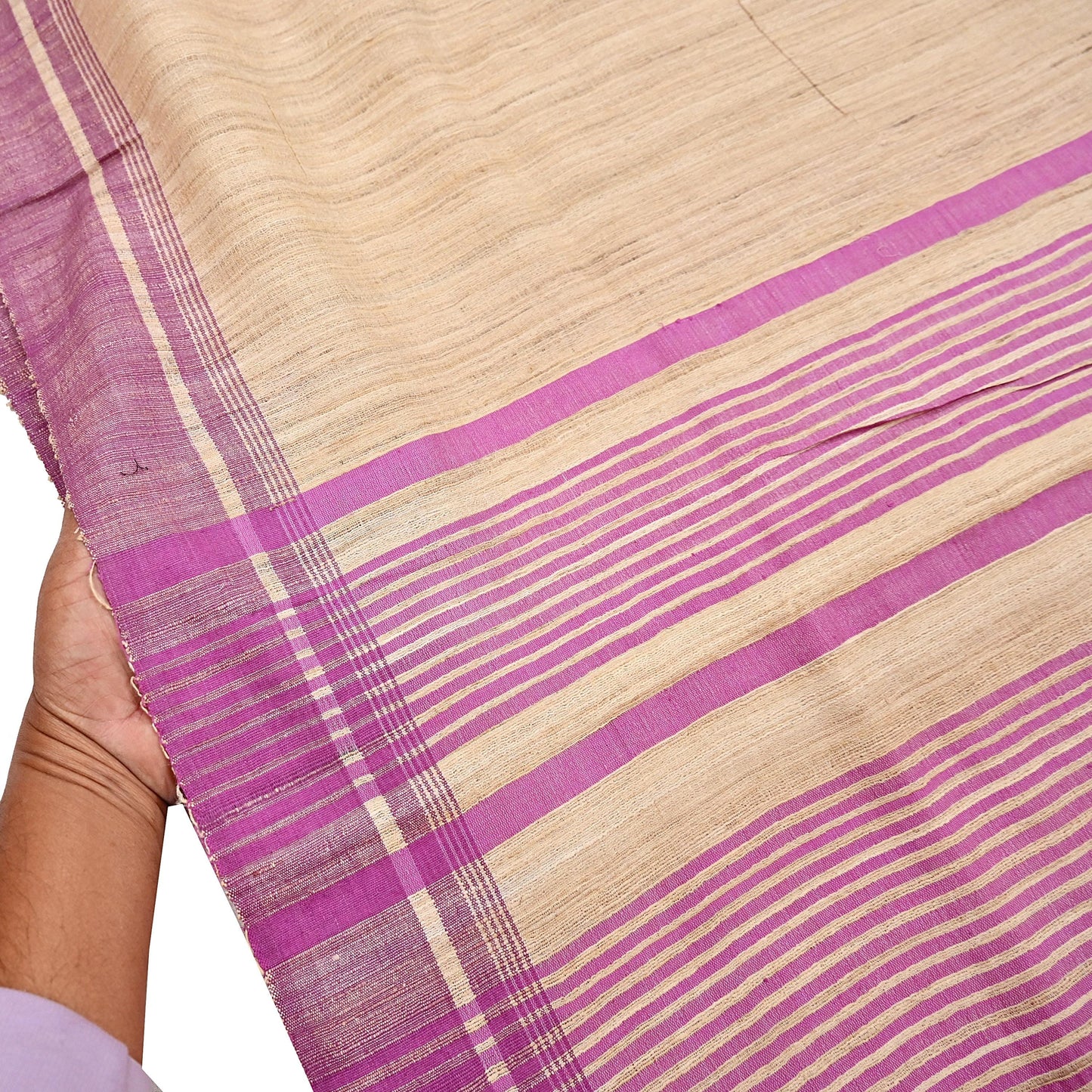 Indian Vintage Heavy Sari Beige & Pink Pure Khadi Silk Handloom Saree Craft Fabric 5yd Ethnic Wear Dress making For Crafting Quilting