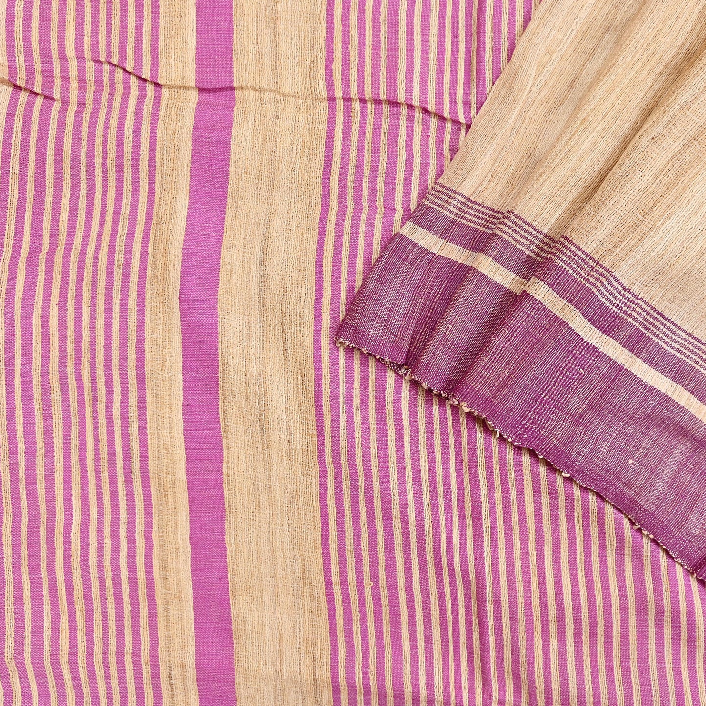 Indian Vintage Heavy Sari Beige & Pink Pure Khadi Silk Handloom Saree Craft Fabric 5yd Ethnic Wear Dress making For Crafting Quilting