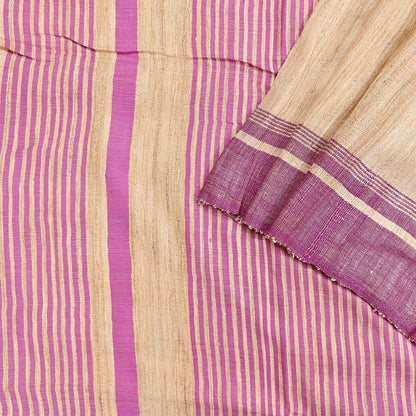 Indian Vintage Heavy Sari Beige & Pink Pure Khadi Silk Handloom Saree Craft Fabric 5yd Ethnic Wear Dress making For Crafting Quilting