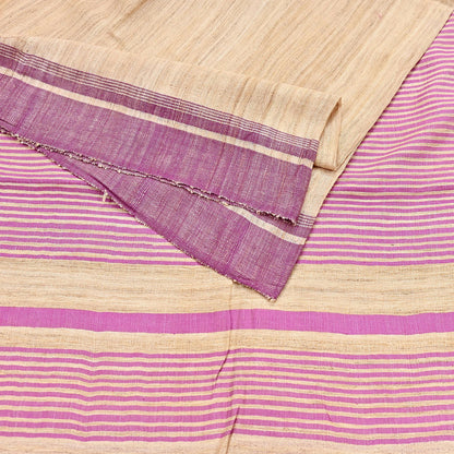 Indian Vintage Heavy Sari Beige & Pink Pure Khadi Silk Handloom Saree Craft Fabric 5yd Ethnic Wear Dress making For Crafting Quilting