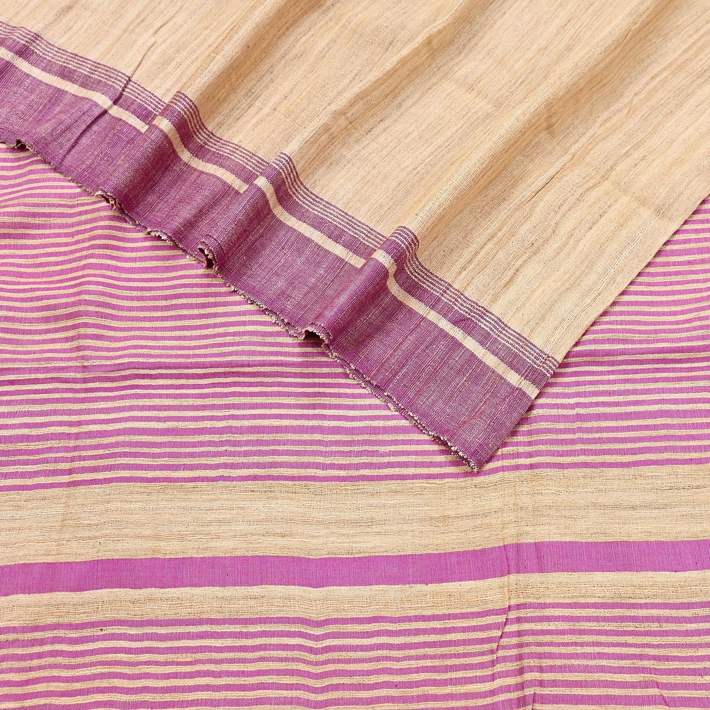 Indian Vintage Heavy Sari Beige & Pink Pure Khadi Silk Handloom Saree Craft Fabric 5yd Ethnic Wear Dress making For Crafting Quilting