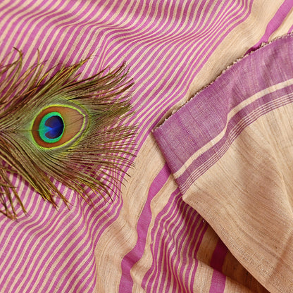 Indian Vintage Heavy Sari Beige & Pink Pure Khadi Silk Handloom Saree Craft Fabric 5yd Ethnic Wear Dress making For Crafting Quilting