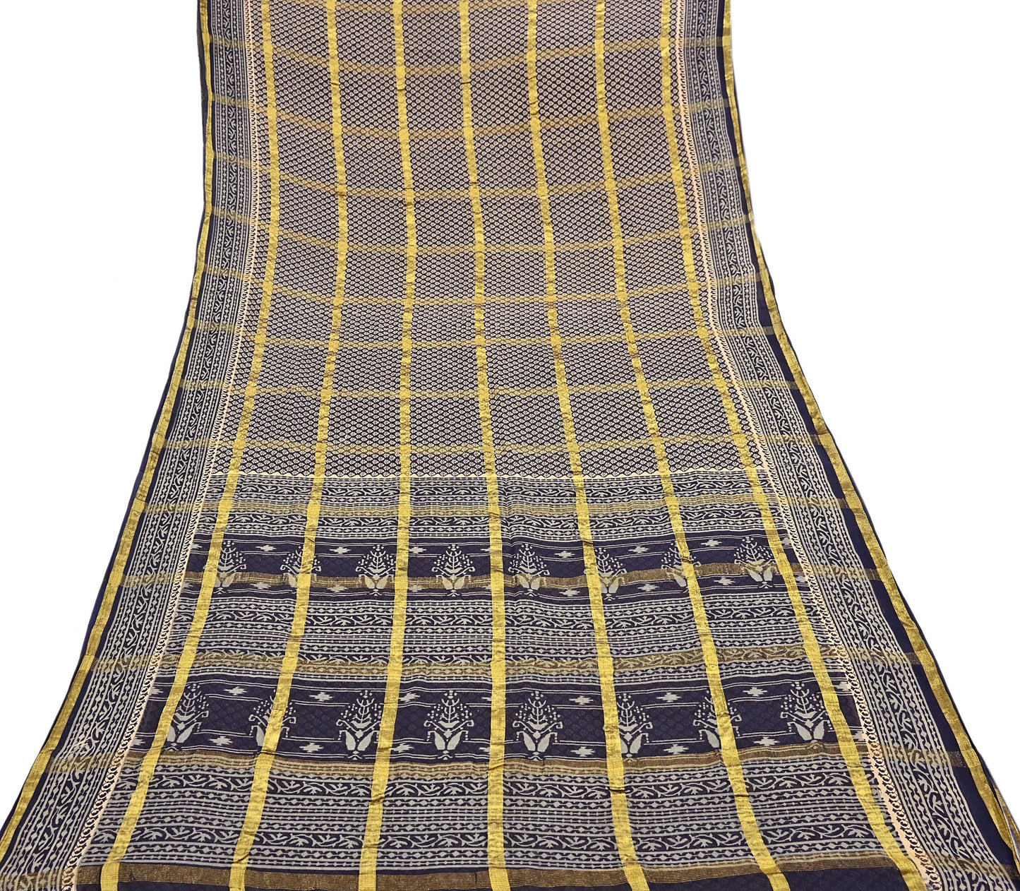 Indian Vintage Sari Beige & Black Printed Pure Cotton Sarees Craft Fabric 6Yd Soft Sewing Sarong Wrap Boho Quilting Dress making zari border