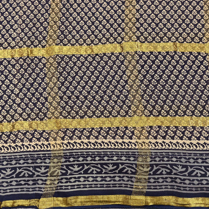 Indian Vintage Sari Beige & Black Printed Pure Cotton Sarees Craft Fabric 6Yd Soft Sewing Sarong Wrap Boho Quilting Dress making zari border