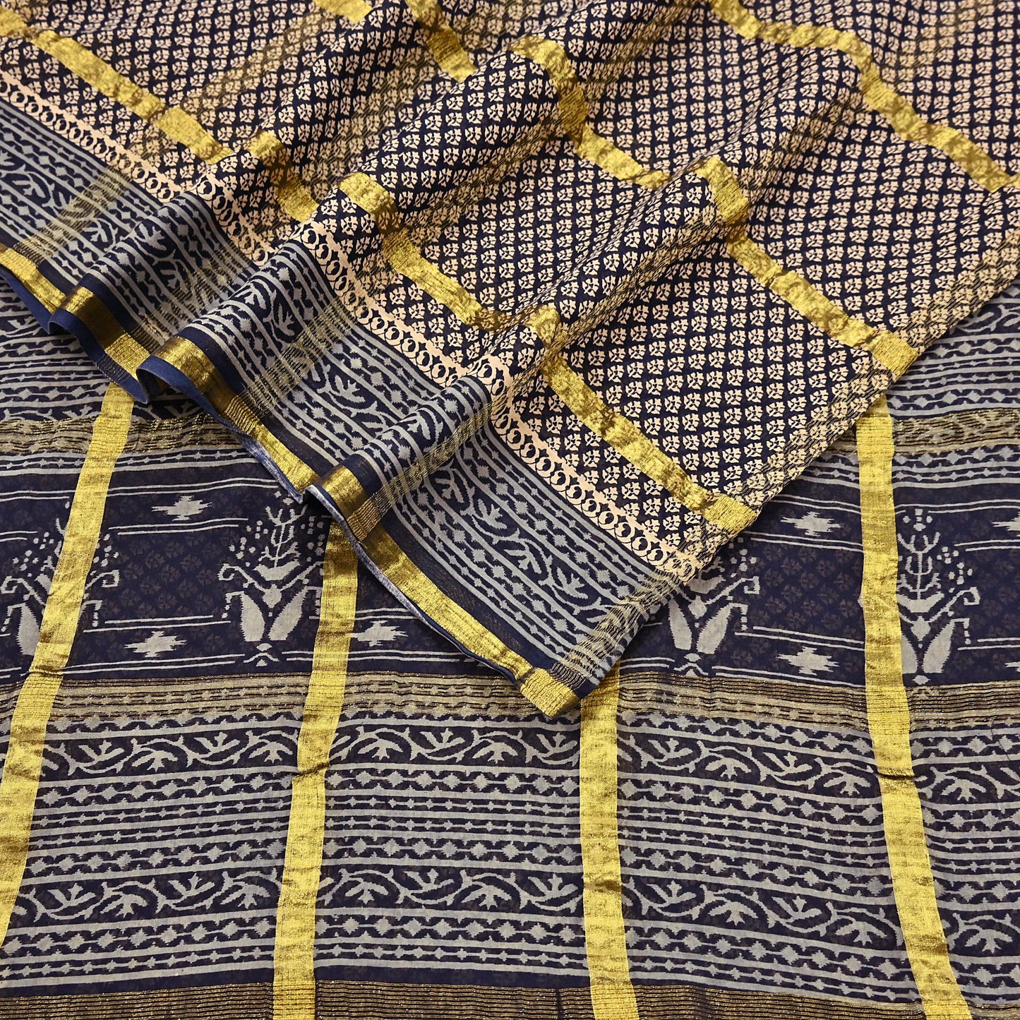 Indian Vintage Sari Beige & Black Printed Pure Cotton Sarees Craft Fabric 6Yd Soft Sewing Sarong Wrap Boho Quilting Dress making zari border