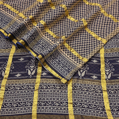 Indian Vintage Sari Beige & Black Printed Pure Cotton Sarees Craft Fabric 6Yd Soft Sewing Sarong Wrap Boho Quilting Dress making zari border