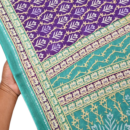 Indian Vintage Sari Purple Pure Cotton Printed Saree 5Yd Craft Fabric Sewing Sarong Wrap Boho Floral Quilting crafting dressmaking