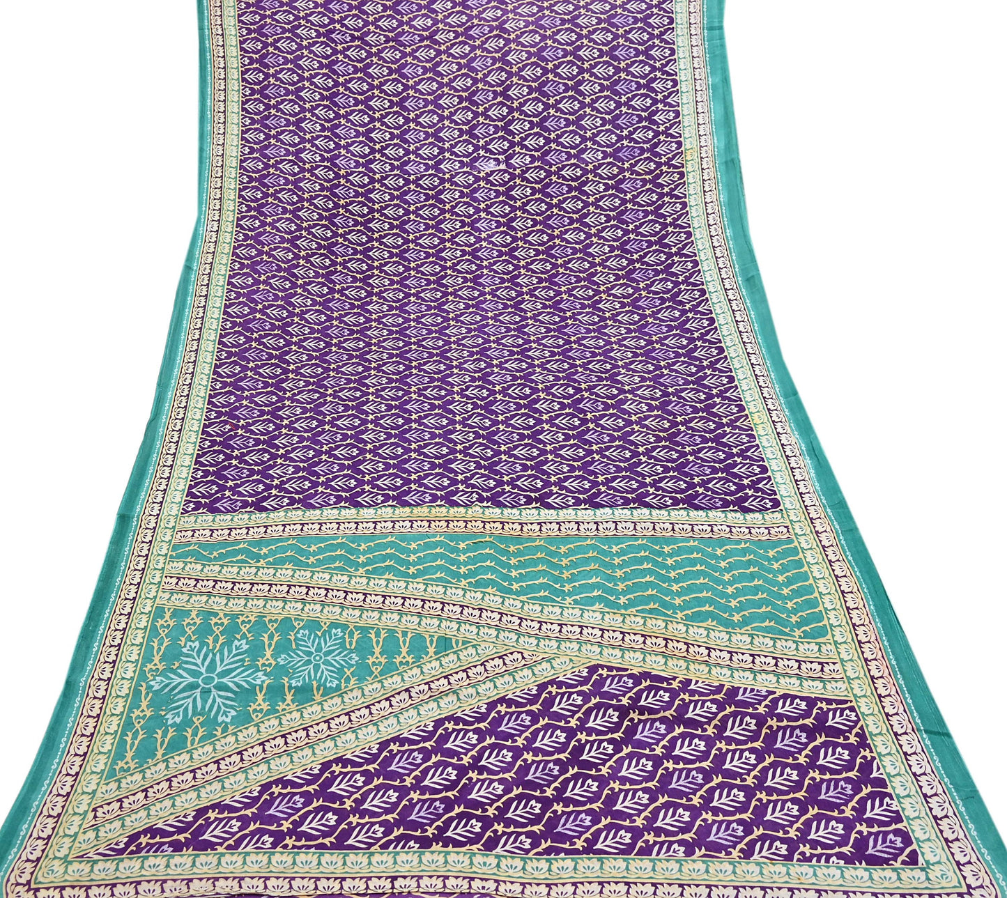 Indian Vintage Sari Purple Pure Cotton Printed Saree 5Yd Craft Fabric Sewing Sarong Wrap Boho Floral Quilting crafting dressmaking