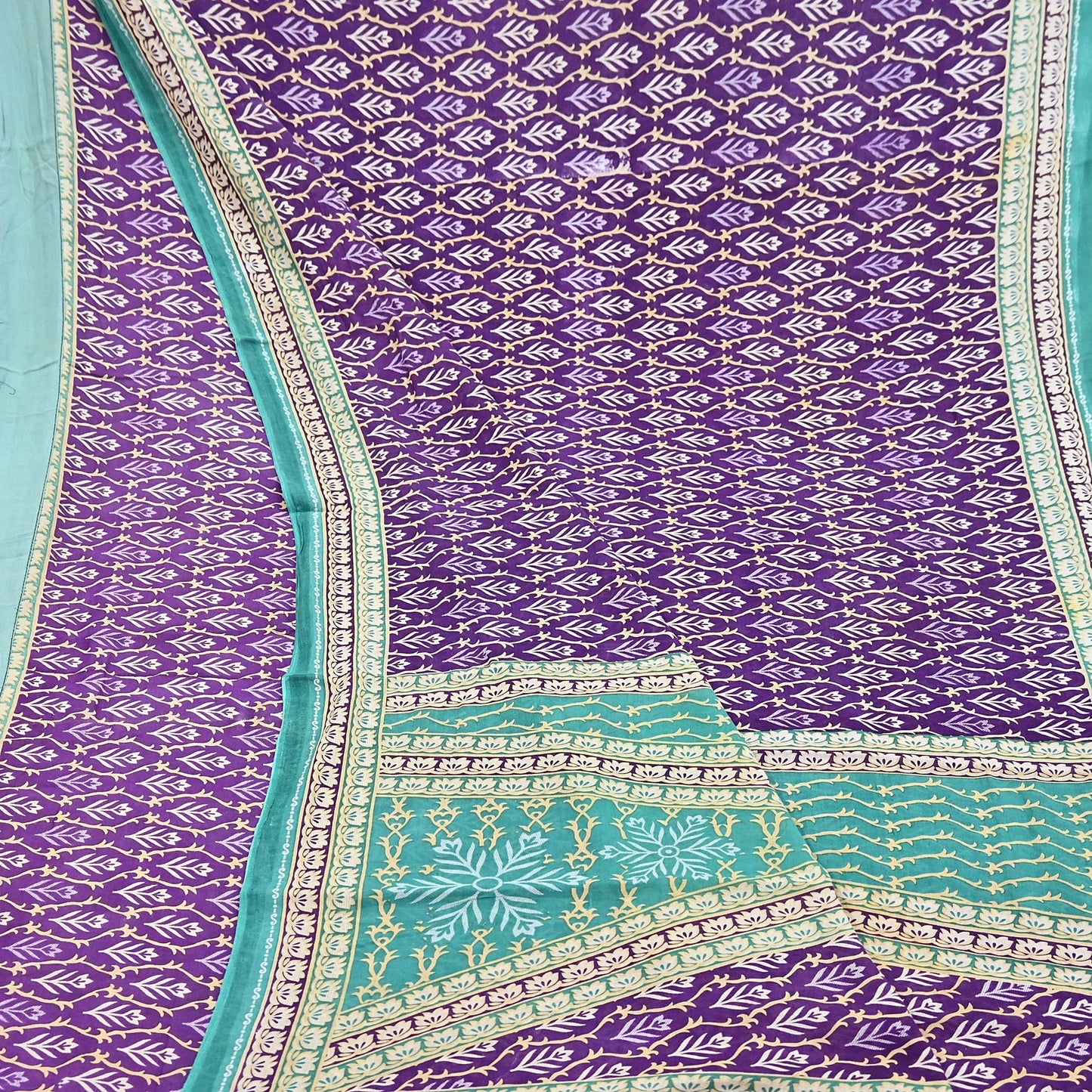 Indian Vintage Sari Purple Pure Cotton Printed Saree 5Yd Craft Fabric Sewing Sarong Wrap Boho Floral Quilting crafting dressmaking
