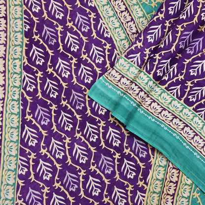 Indian Vintage Sari Purple Pure Cotton Printed Saree 5Yd Craft Fabric Sewing Sarong Wrap Boho Floral Quilting crafting dressmaking