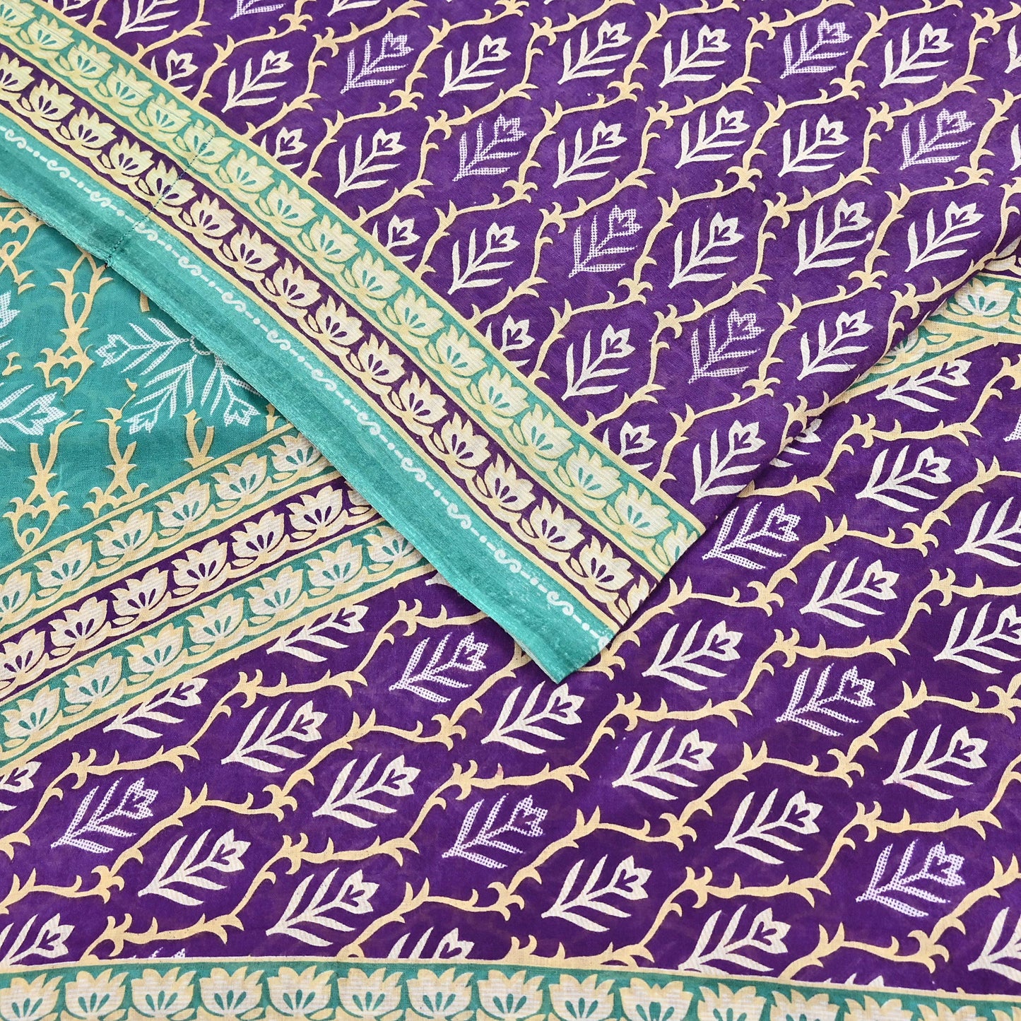 Indian Vintage Sari Purple Pure Cotton Printed Saree 5Yd Craft Fabric Sewing Sarong Wrap Boho Floral Quilting crafting dressmaking