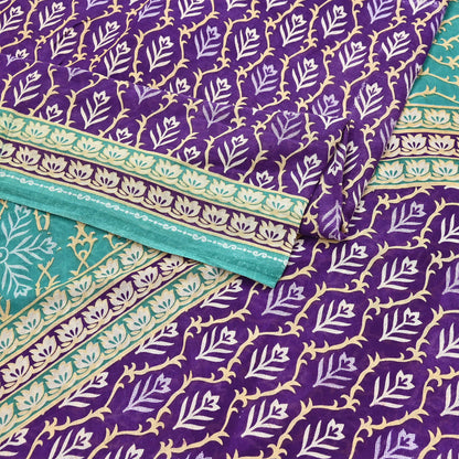 Indian Vintage Sari Purple Pure Cotton Printed Saree 5Yd Craft Fabric Sewing Sarong Wrap Boho Floral Quilting crafting dressmaking