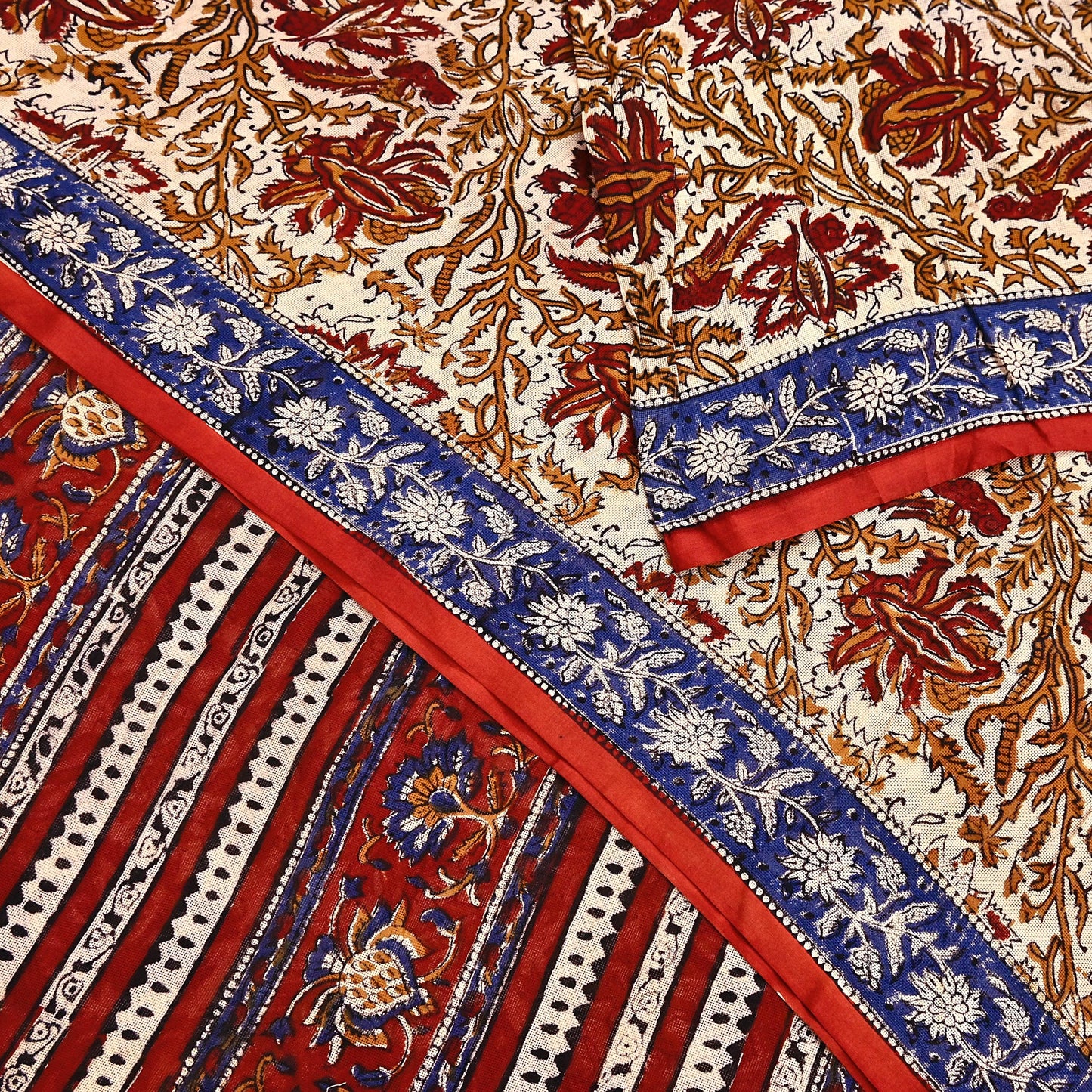 Indian Vintage Beige Saree Block Printed Pure Cotton Sari Craft Fabric Soft 5Yd Sewing Sarong Wrap Boho Quilting Crafting Dress making