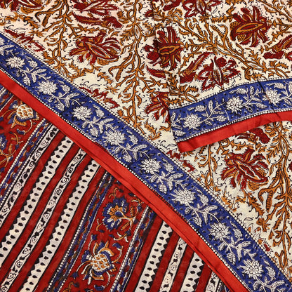 Indian Vintage Beige Saree Block Printed Pure Cotton Sari Craft Fabric Soft 5Yd Sewing Sarong Wrap Boho Quilting Crafting Dress making