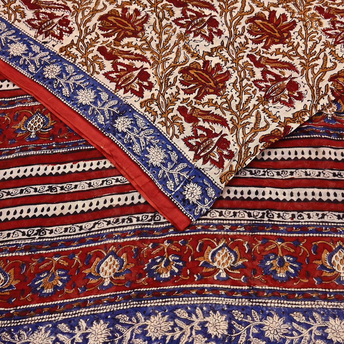 Indian Vintage Beige Saree Block Printed Pure Cotton Sari Craft Fabric Soft 5Yd Sewing Sarong Wrap Boho Quilting Crafting Dress making