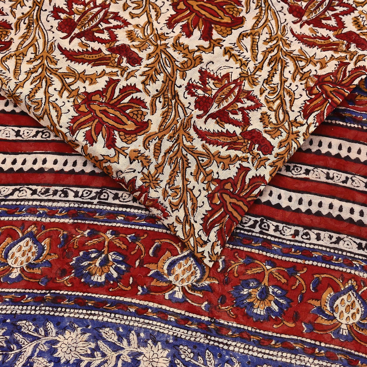 Indian Vintage Beige Saree Block Printed Pure Cotton Sari Craft Fabric Soft 5Yd Sewing Sarong Wrap Boho Quilting Crafting Dress making