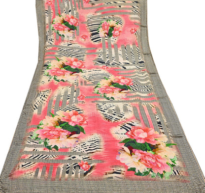 Indian Vintage Saree Pure Satin Silk Digital hand beaded Printed Sari 5yd Sewing Soft Craft Fabric Dress Making Crafting