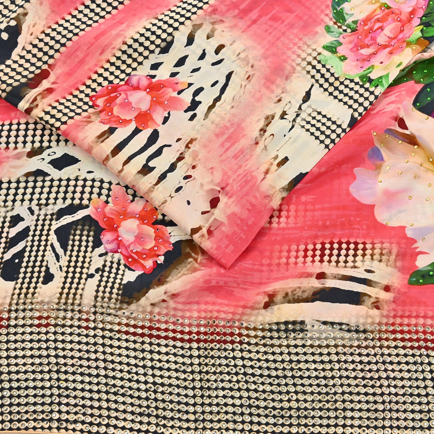 Indian Vintage Saree Pure Satin Silk Digital hand beaded Printed Sari 5yd Sewing Soft Craft Fabric Dress Making Crafting