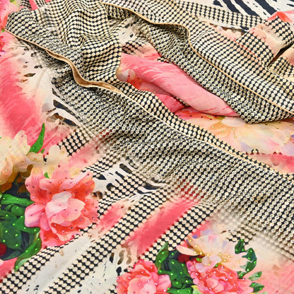 Indian Vintage Saree Pure Satin Silk Digital hand beaded Printed Sari 5yd Sewing Soft Craft Fabric Dress Making Crafting