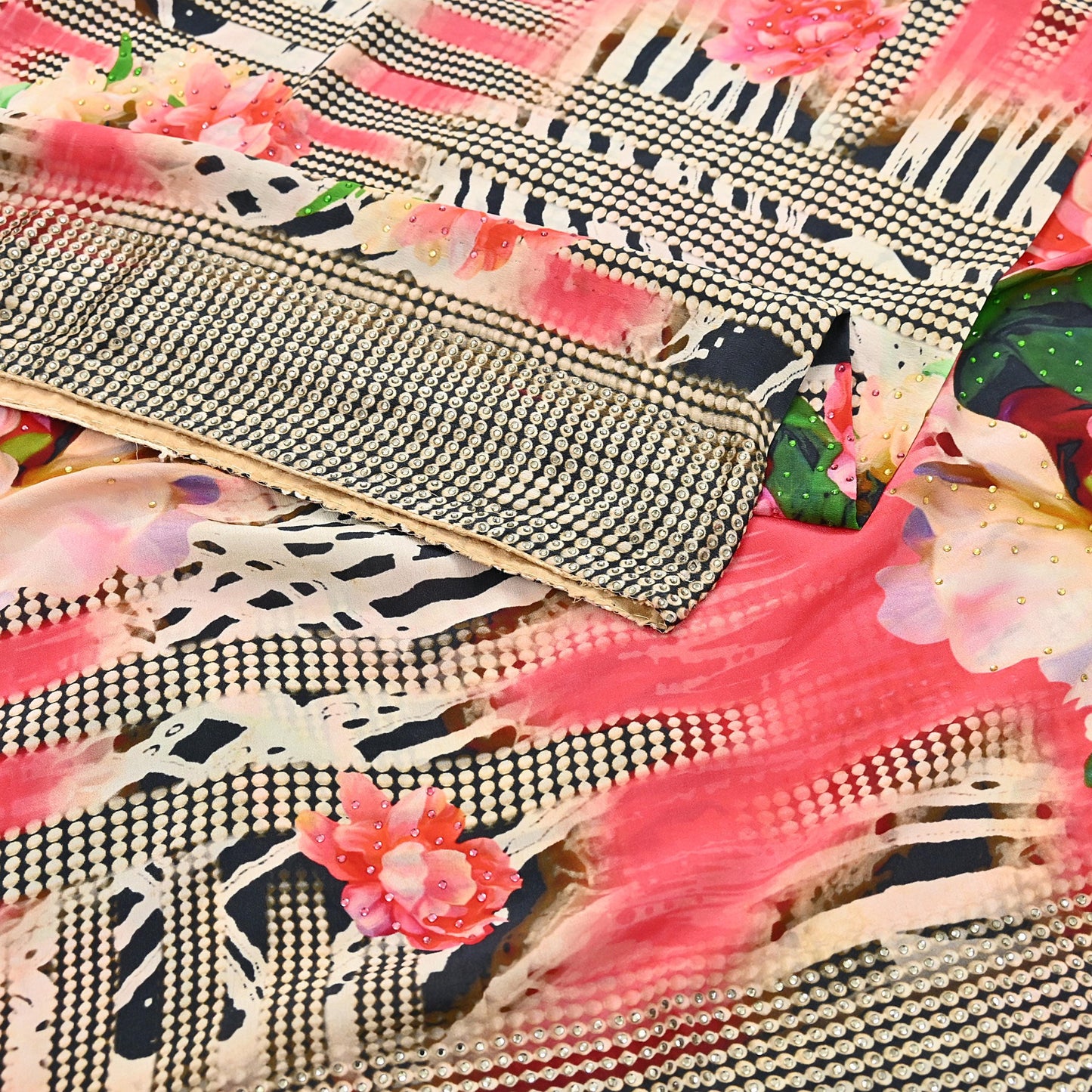 Indian Vintage Saree Pure Satin Silk Digital hand beaded Printed Sari 5yd Sewing Soft Craft Fabric Dress Making Crafting