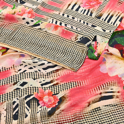 Indian Vintage Saree Pure Satin Silk Digital hand beaded Printed Sari 5yd Sewing Soft Craft Fabric Dress Making Crafting