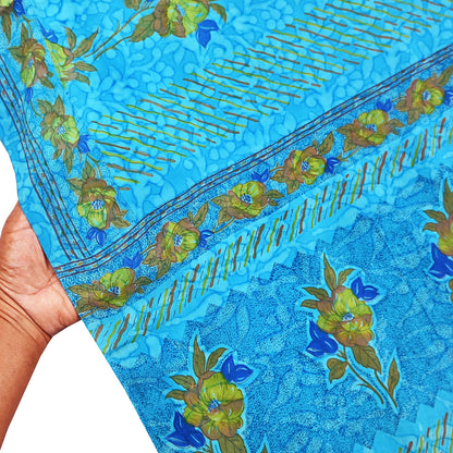 Indian Vintage Sari Purple & Blue Pure Crepe Silk Tie-Dye Printed Sarees 5yd Sewing Ethnic Wrap Craft Fabric Sewing Dress making Crafting