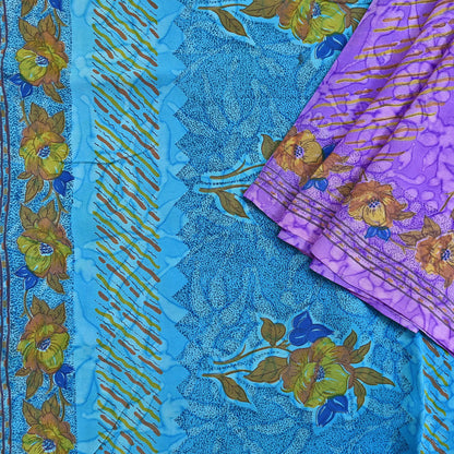 Indian Vintage Sari Purple & Blue Pure Crepe Silk Tie-Dye Printed Sarees 5yd Sewing Ethnic Wrap Craft Fabric Sewing Dress making Crafting