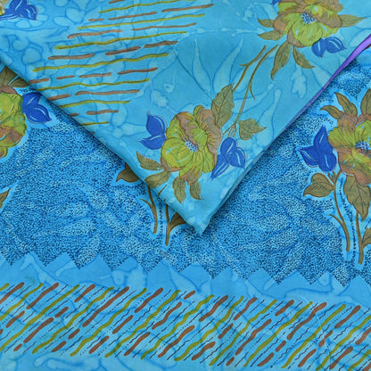 Indian Vintage Sari Purple & Blue Pure Crepe Silk Tie-Dye Printed Sarees 5yd Sewing Ethnic Wrap Craft Fabric Sewing Dress making Crafting